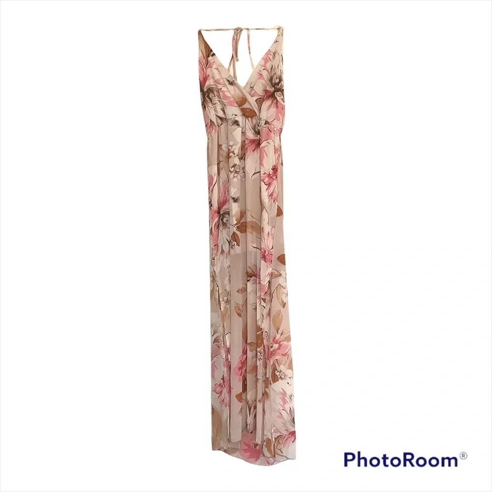 Charlotte Russe | Dresses | Charlotte Russe Womens Small Pink Floral Halter  Dress Slits Lined | Poshmark
